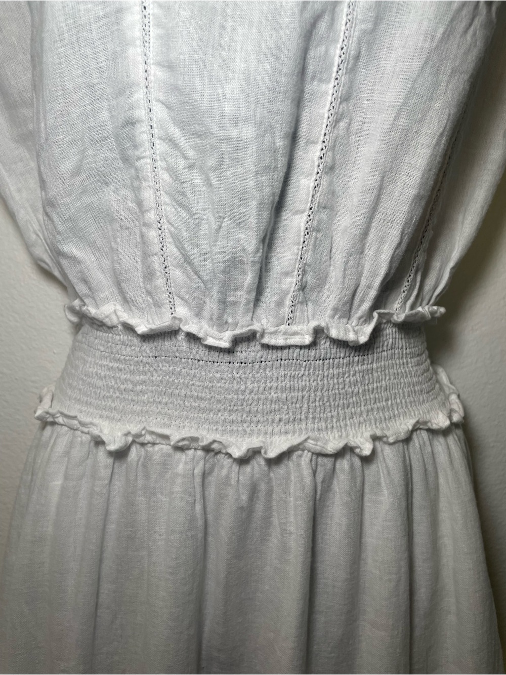 Rails Ashlyn White Linen Blend Smocked Midi Dress Small - Picture 5 of 9